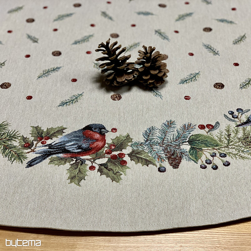 Nappe ronde tapisserie de Noël OISEAU HIVER