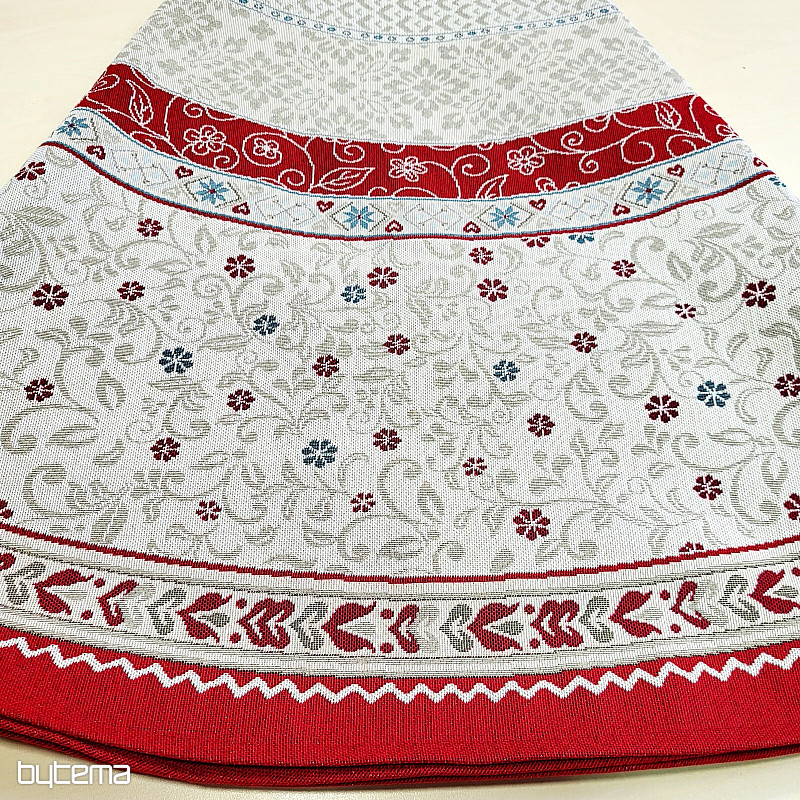 Nappe ronde en tapisserie, motif fleurs encadrées
