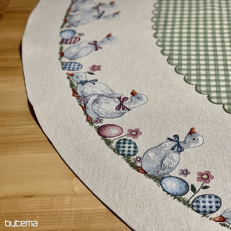Nappe ronde en tapisserie à carreaux verts HUSSIČKY