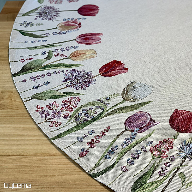 Nappe ronde en tapisserie TULIPES PRINTEMPS III