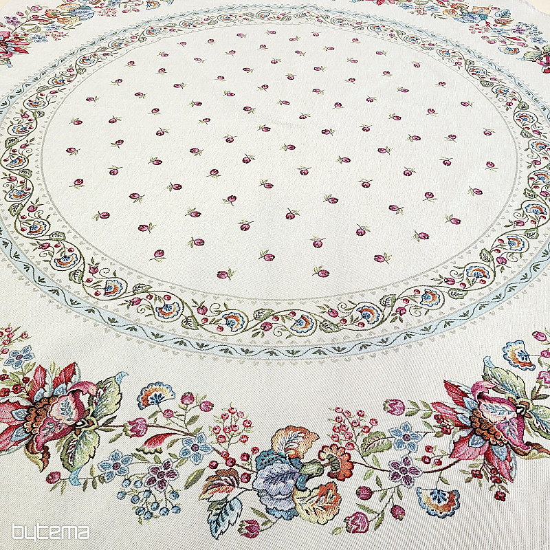 Nappe ronde en tapisserie à motifs floraux peints