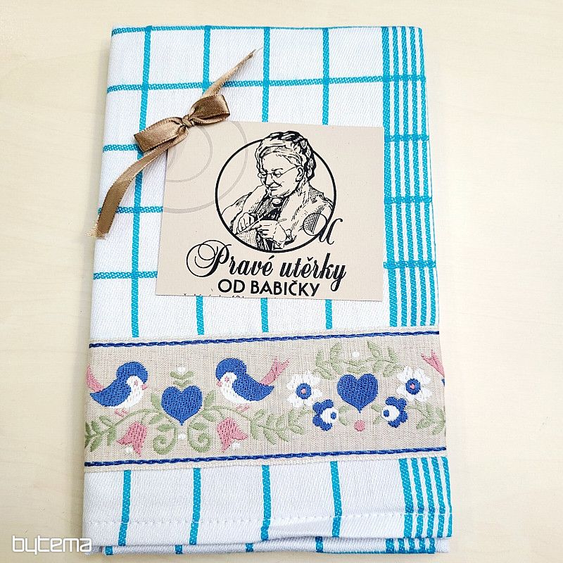 Serviettes de GRAND-MÈRE TURQUOISE À OISEAUX