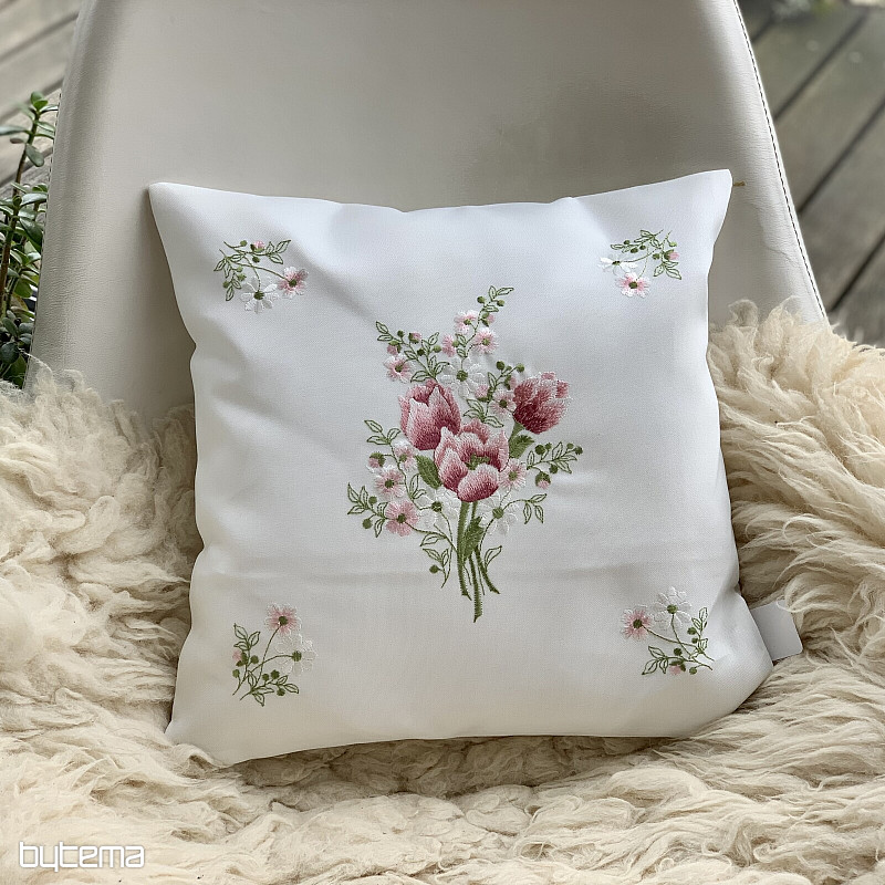 Housse décorative brodée BOUQUET DE TULIPES