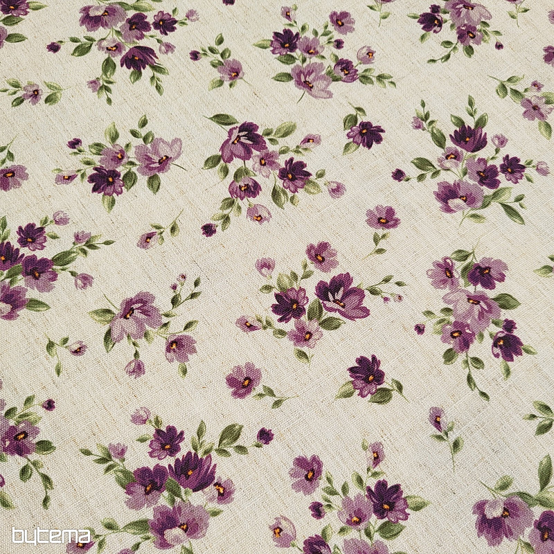 Tissu décoratif FLEURS LINO violet