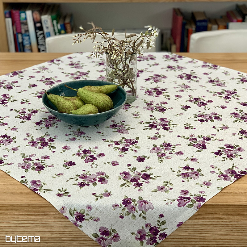 Nappe et foulard FLEURS LINO violet