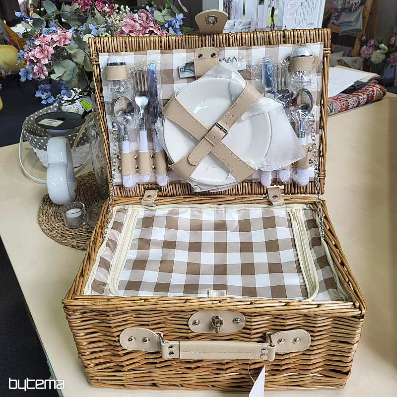 Panier de pique-nique GARDEN beige à carreaux pour 4 personnes