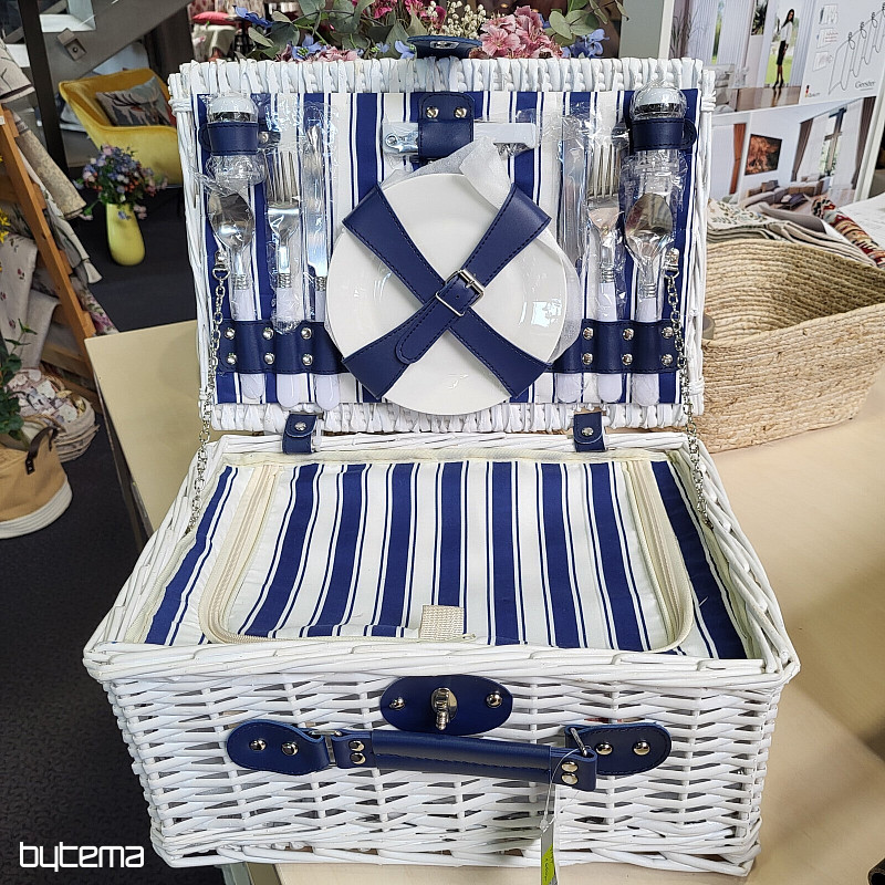 Panier de pique-nique GARDEN à rayures bleues et blanches pour 2 personnes
