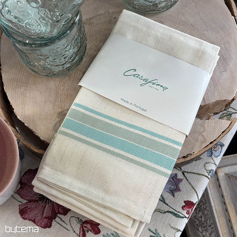 Serviettes à rayures françaises turquoise 70x50 cm (lot de 2)