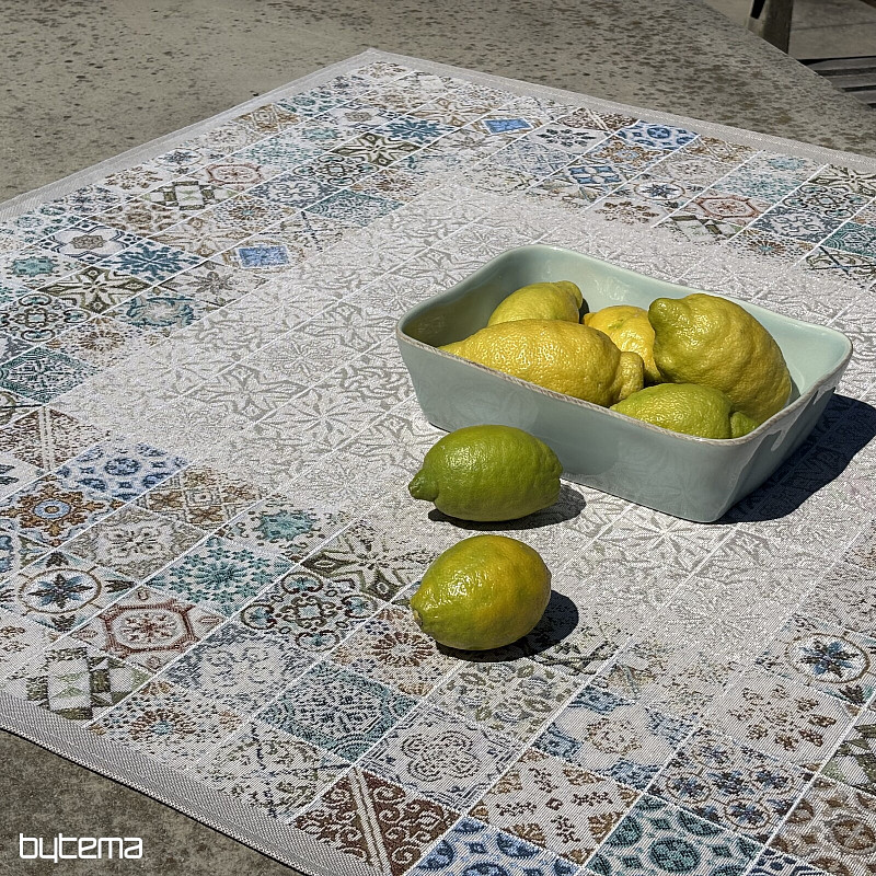 Nappe et foulard en tapisserie, mosaïque vintage
