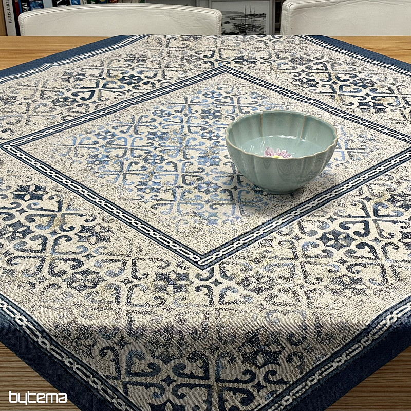 Nappe et foulard en tapisserie, ORNEMENT BLEU