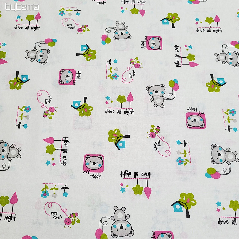 Tissu pour enfant TEDDY BEAR rose vert