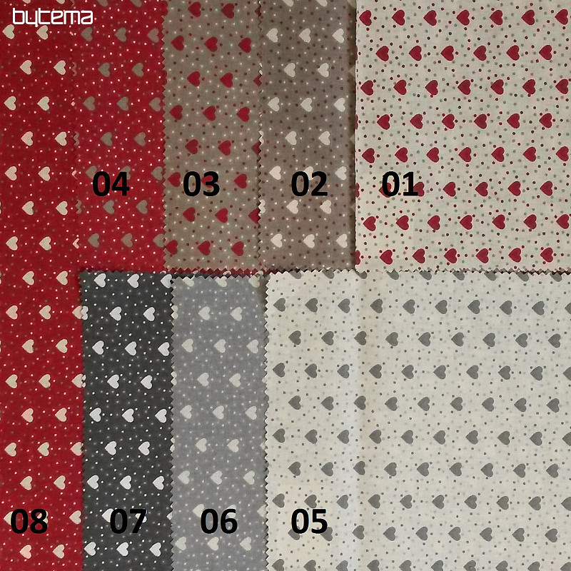 Tissu coton MINI HEART 03 gris-beige, coeur rouge