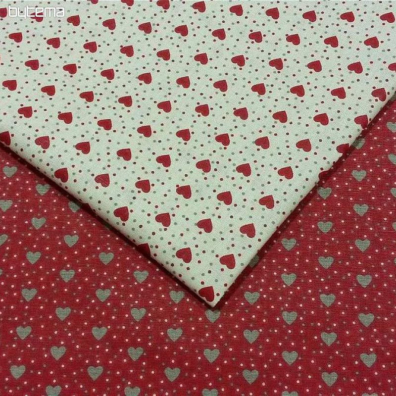 Tissu coton MINI HEART 04 rouge, coeur gris