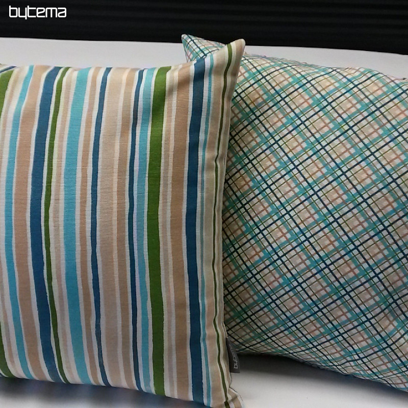 Housse de coussin déco EUGEN STRIP marron turquoise