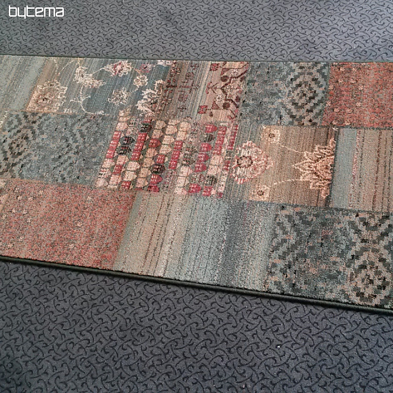 Tapis de couloir luxueux en laine ROYAL PATCHWORK vert