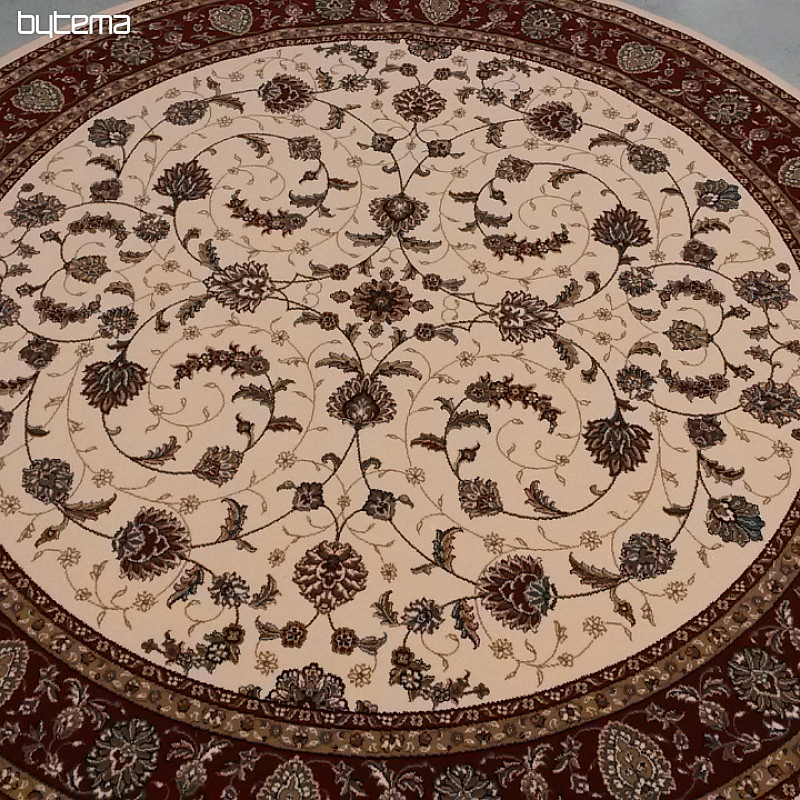 Tapis rond en laine ORIENT crème, bordure bordeaux