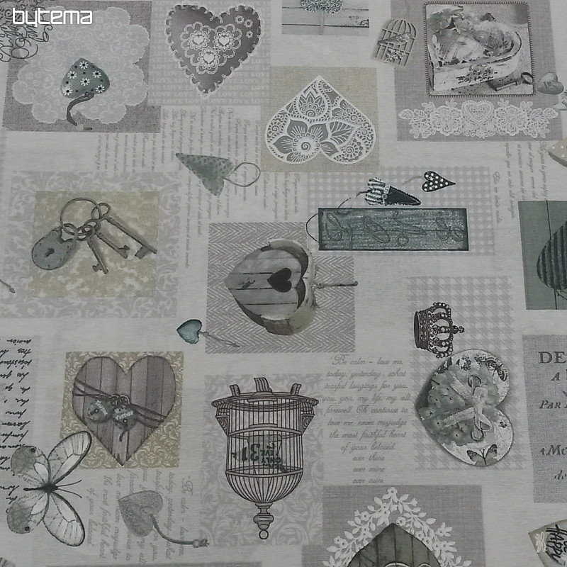 Tissu déco COEUR SHABBY vert