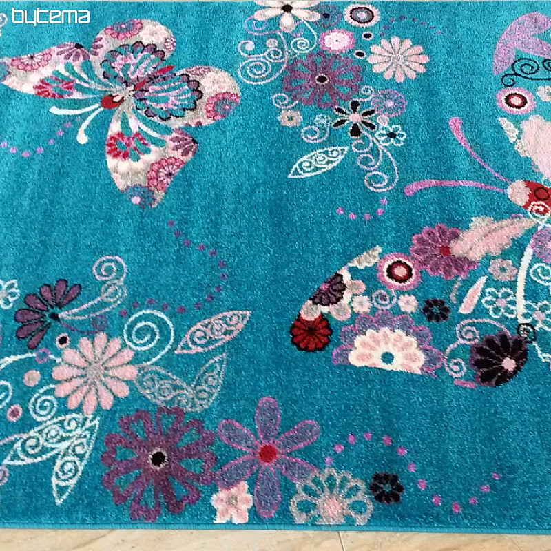 Tapis enfant BELLA Papillons turquoise
