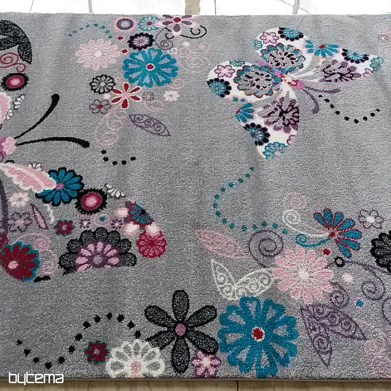 Tapis enfant BELLA Papillons gris