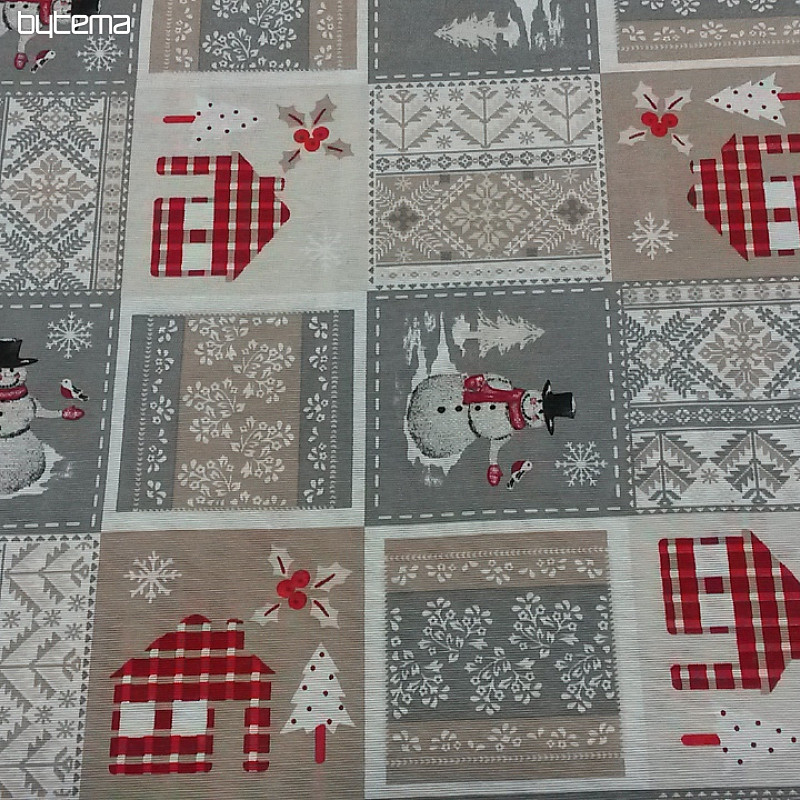 Tissu déco Noël PÈRE NOËL gris