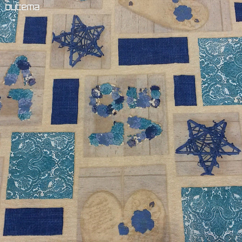 Tissu déco LOVE CHRISTMAS bleu