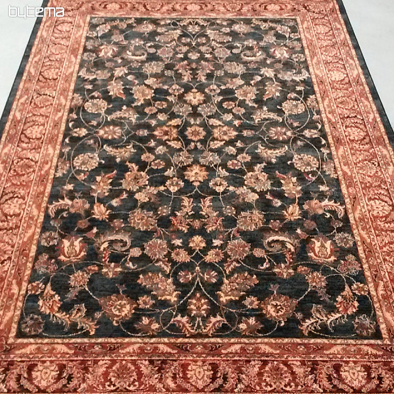 Tapis luxueux en laine ROYAL all-over flower vert/noir
