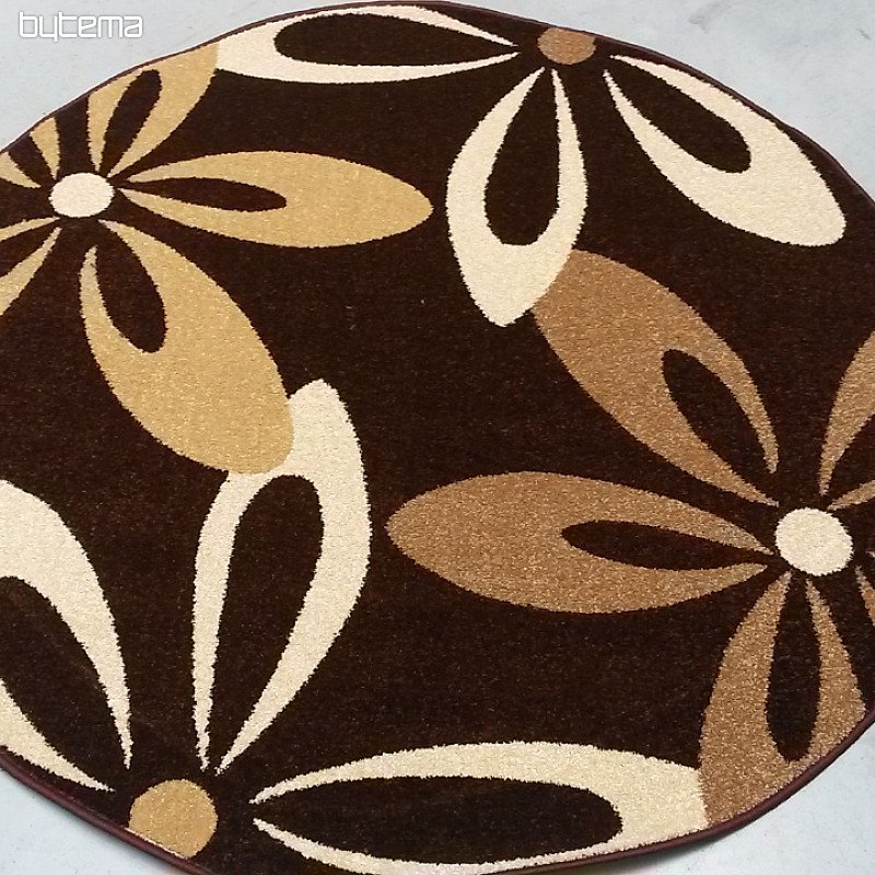 Tapis rond KARMEL fleurs marron