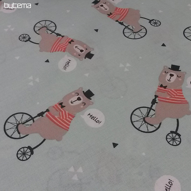 Tissu en coton OURS EN PELUCHE SUR UNE ROUE