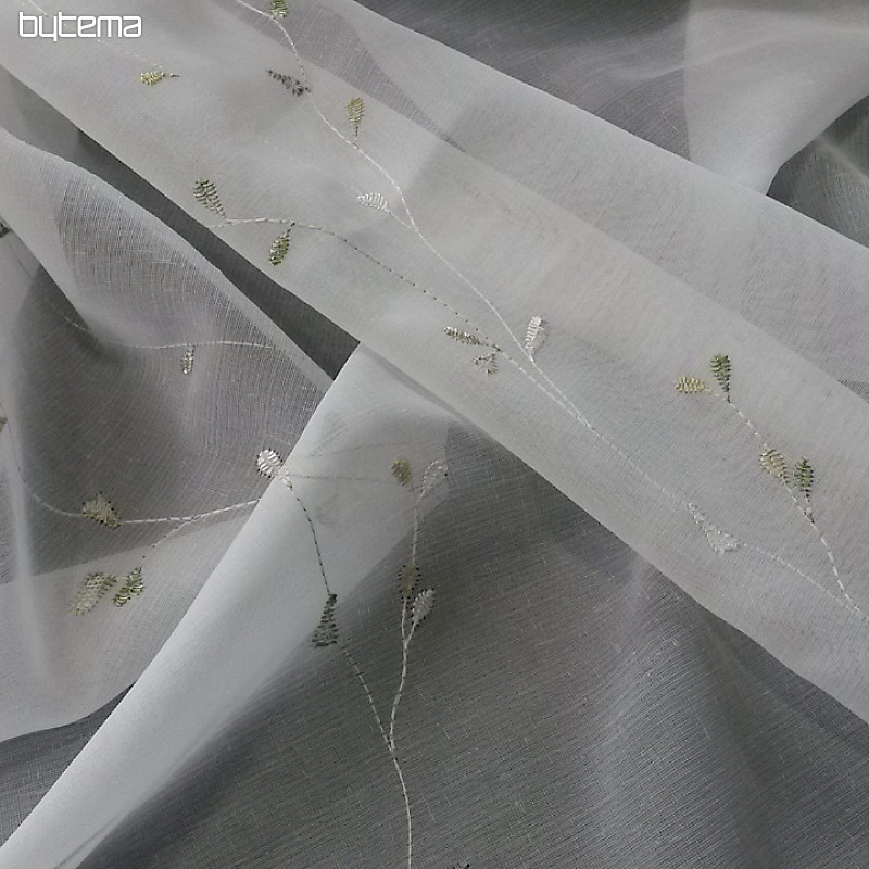Rideau de luxe brodé GERSTER 11545 blanc - vert