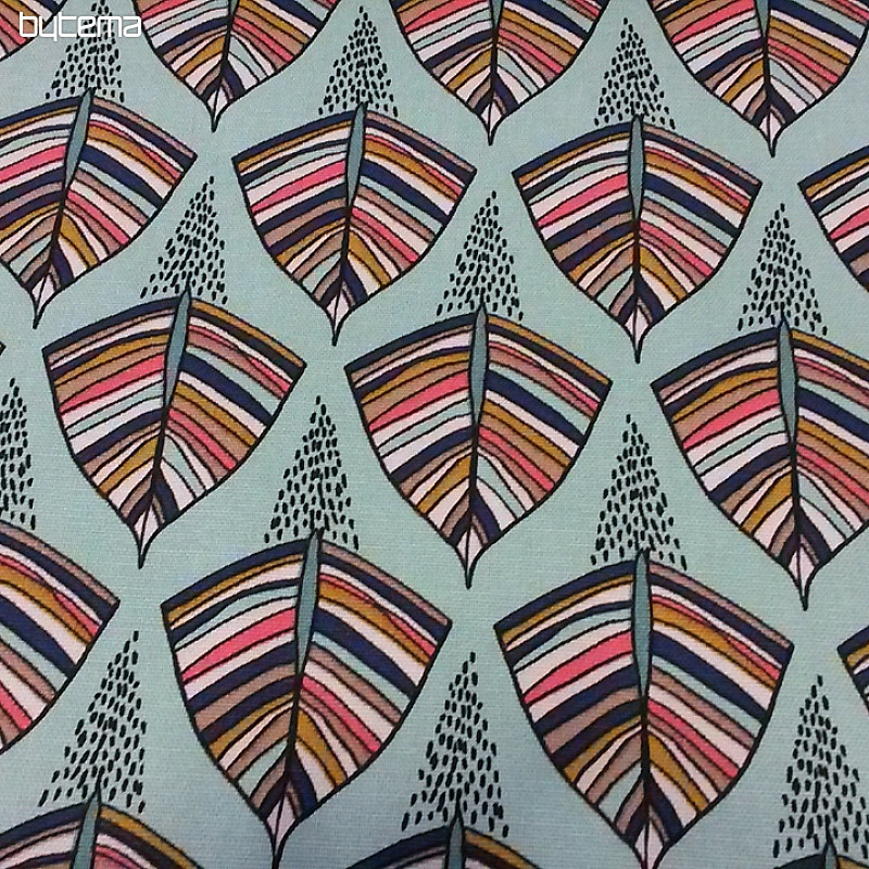 Tissu déco EKOZI feuilles turquoise