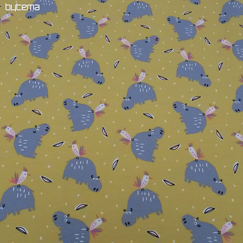 Maille coton imprimé HIPPO HIPIZ jaune