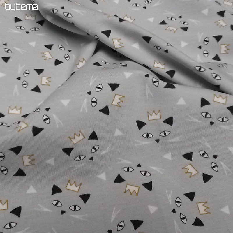 Maille coton imprimé MAOUCHA CAT gris