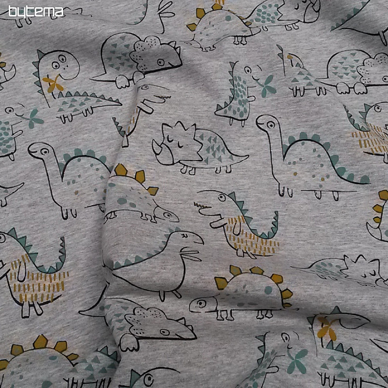 Maille coton imprimé DINOSAURE gris