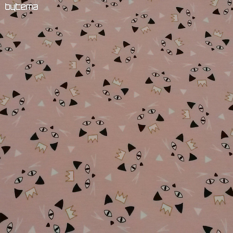 Maille coton imprimé MAOUCHA CAT rose