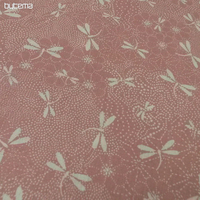 Tissu coton libellule rose