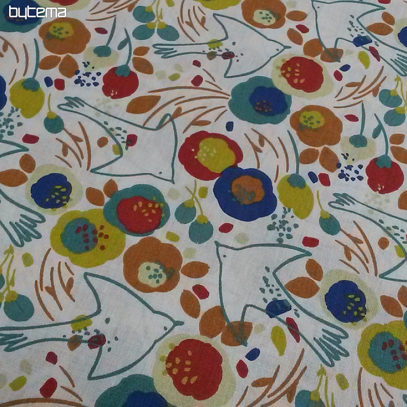 Tissu coton OISEAUX ET FLEURS