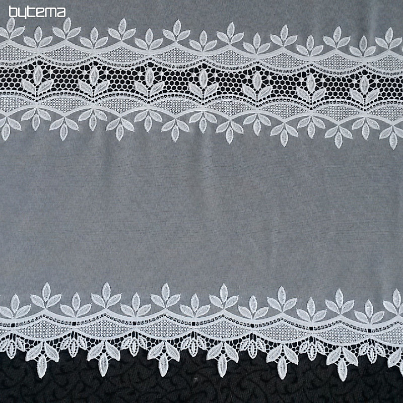 Rideau de luxe brodé GERSTER 11388 feuilles blanches
