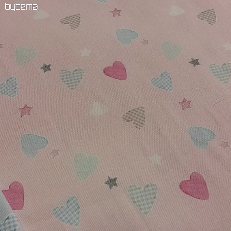 Tissu déco enfant COEUR rose
