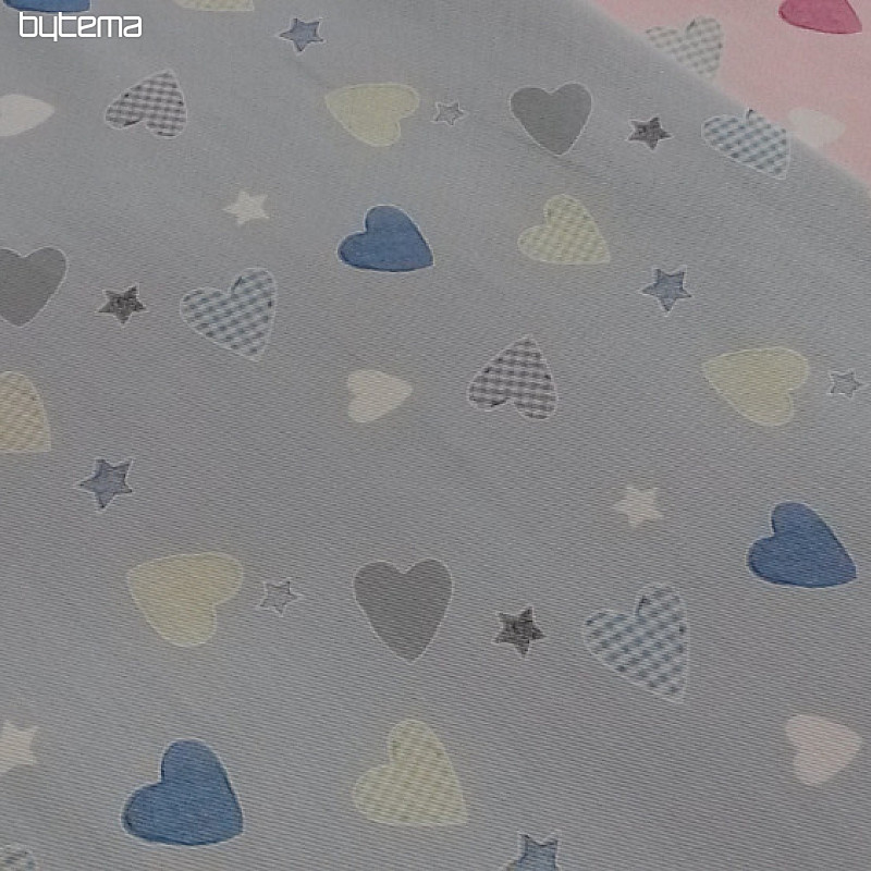 Tissu déco enfant COEUR bleu