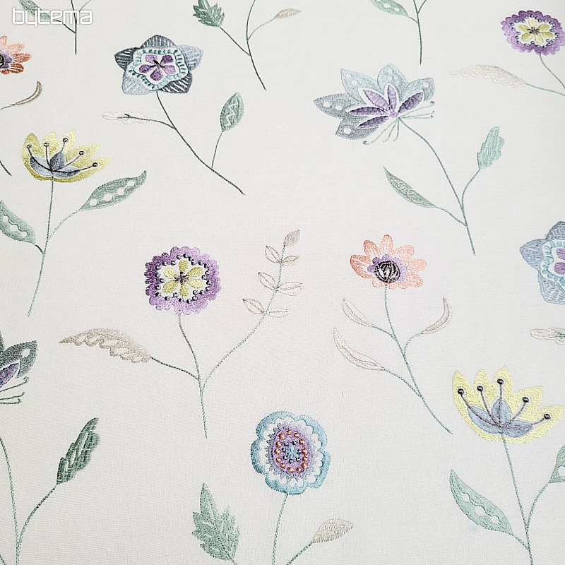 Tissu déco brodé fleurs RICHMOND violet