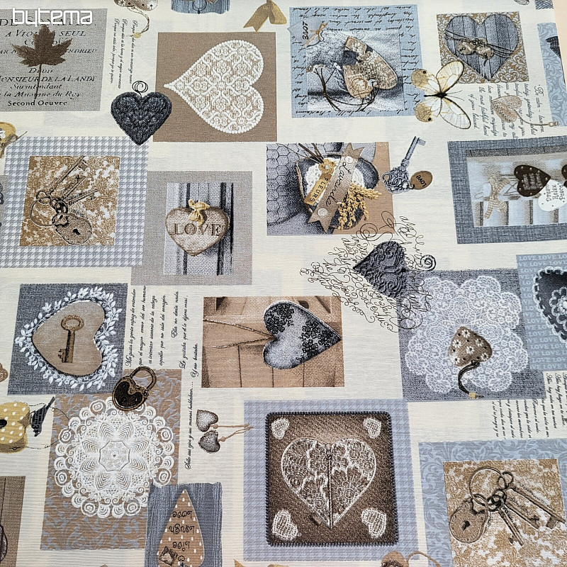 Tissu déco COEUR SHABBY beige