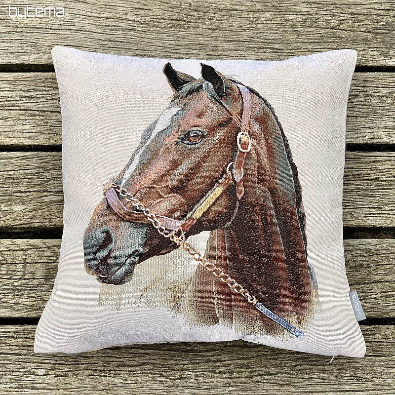 Housse de coussin Gobelin CHEVAL BRUN