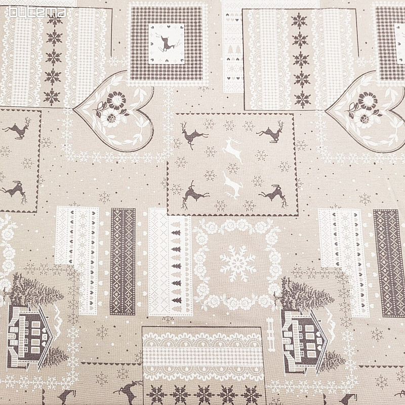 Tissu de Noël déco CASA gris