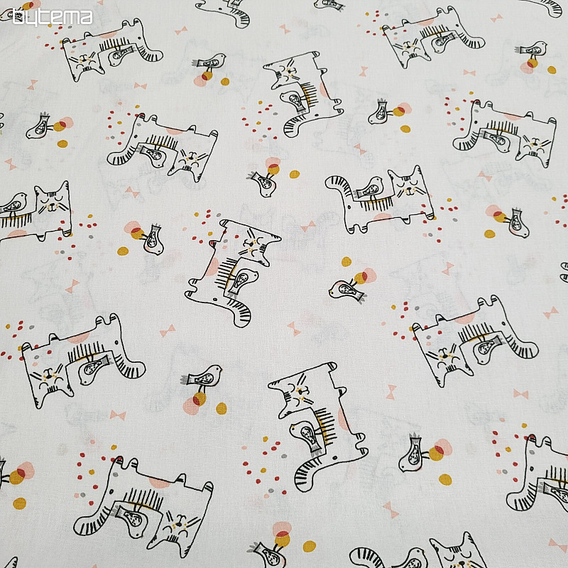 Tissu en coton CHAT AVEC OISEAU