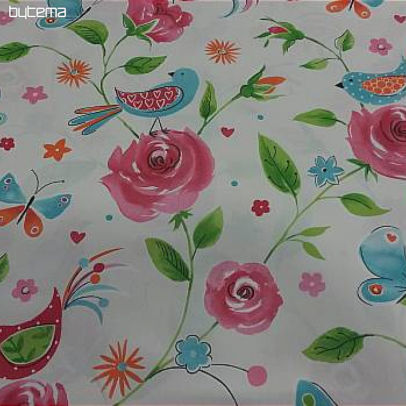 Tissu déco OISEAUX rose