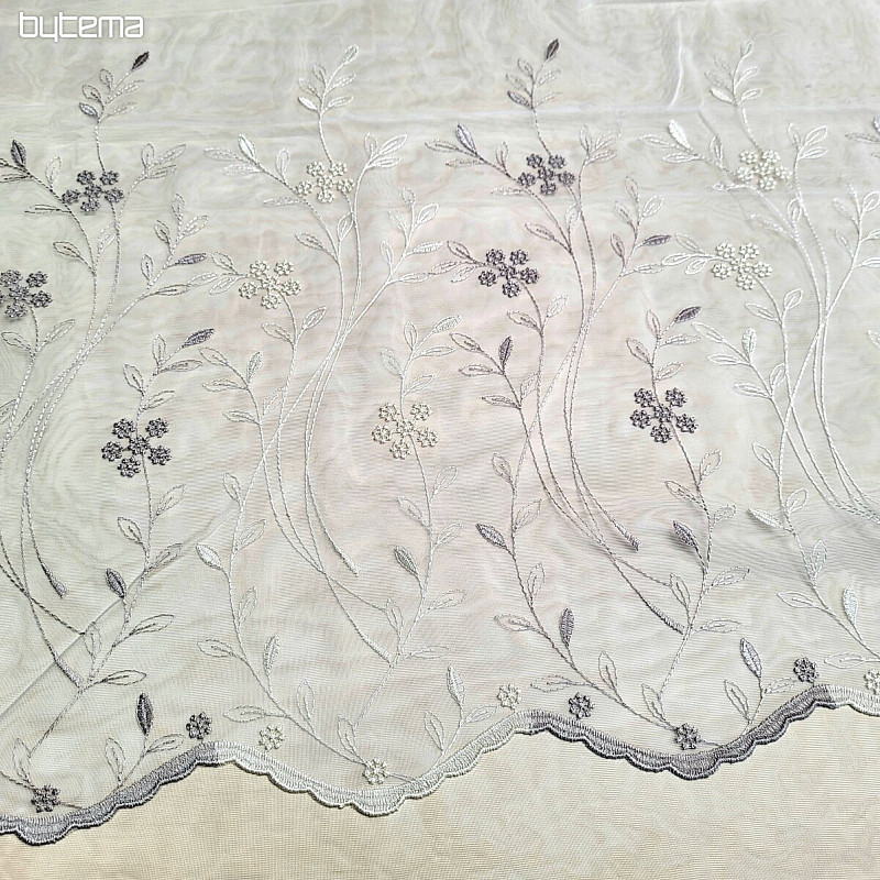 Rideau de luxe brodé GERSTER 11443 blanc - beige