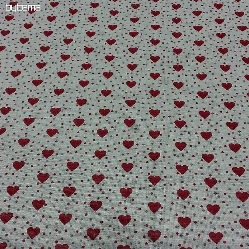 Tissu en coton MINI HEART 01 crème, coeur rouge