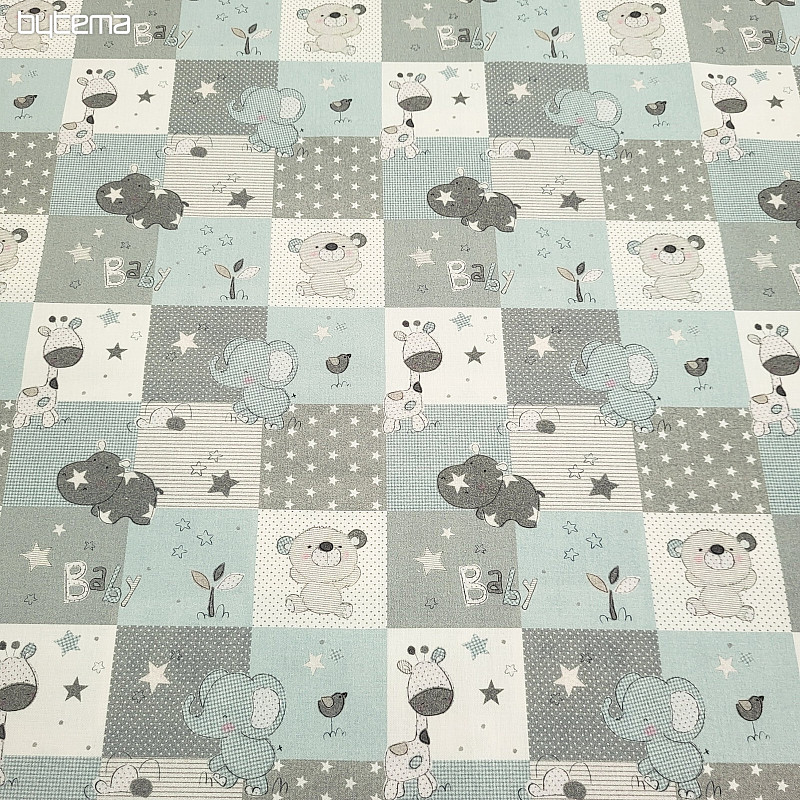 Tissu en coton BABY ZOO bleu