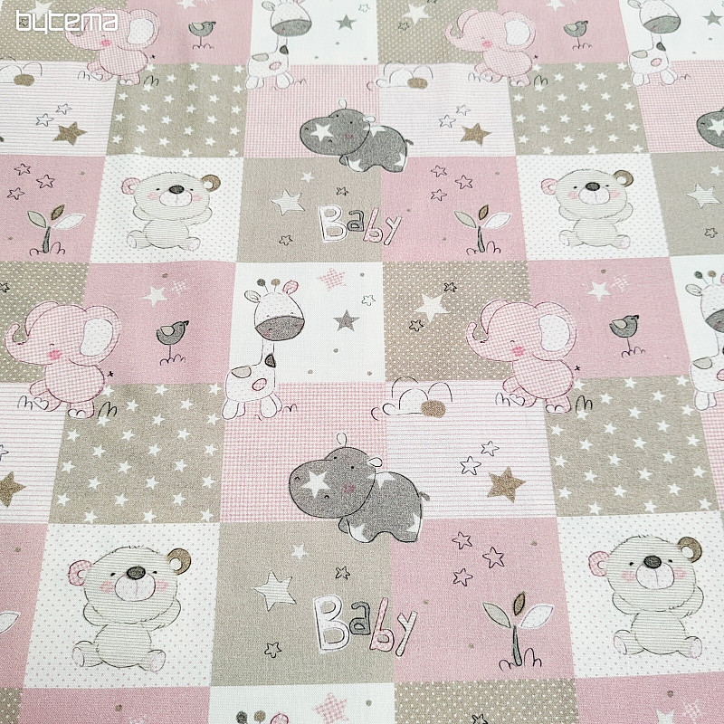 Tissu en coton BABY ZOO rose