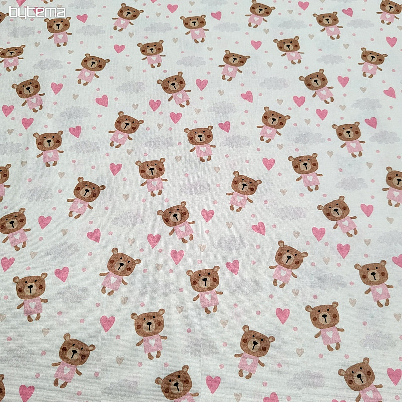 Tissu en coton LOVE BEAR rose
